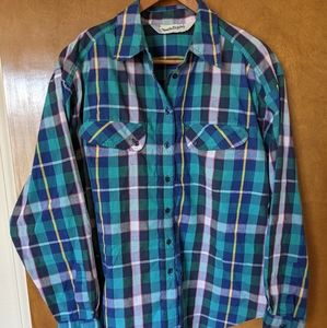 Vintage Diane Von Furstenberg plaid cotton blend camp button up shirt